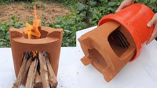 How to make outdoor wood stove  Ideas from clay and cement [upl. by Caril]