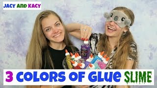 3 Colors of Glue Slime Challenge  Blindfolded  Jacy and Kacy [upl. by Beryl]