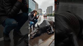 Man saved Weak black horse shorts animals weakanimals horse [upl. by Leor245]