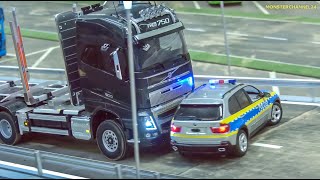 POLICE ROAD RAGE STUNNING MODIFIED RC TRUCKS AND TRACTORS IN MOTION [upl. by Ahsercel]