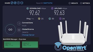 Speedtest Redmi AC2100 OpenWRT MWAN3 Load Balancing 2 WAN [upl. by Shaya289]