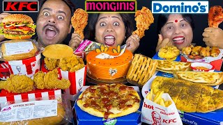 KFC Vs Dominos Vs Monginis Food Eating Challenge🤩 Chicken Leg Pizza Cake Burger Drumstick [upl. by Lyrahc]