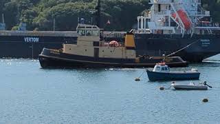 Fowey tug morgawr turning a coster around in Fowey harbour [upl. by Hachman930]