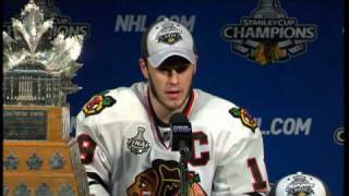 Jonathan Toews talks to the media 6910 [upl. by Airret]