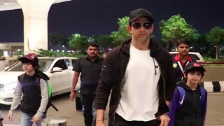 Hrithik Roshan SPOTTED With His Sons At Mumbai Airport [upl. by Tocs980]