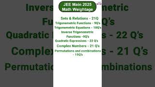 JEEMain2025 Mathematics High Weightage Chapters  chapterwiseweightage shorts jeemath jee2025 [upl. by Calen]