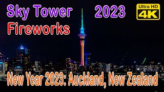 New Year 2023 Auckland Sky Tower Fireworks  4KUHD [upl. by Aynatan]