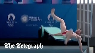 French diver slips and falls during Olympic inauguration ceremony [upl. by Wun]