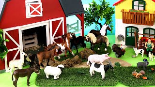 Farm Barn Set Dioramas and Barnyard Animal Figurines  Learn Animal Names [upl. by Haeel334]