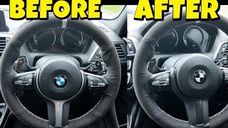 BMW M140I CHEAP MOD CARBON FIBER STEERING WHEEL TRIM AND NEW BMW BADGE [upl. by Nirot368]