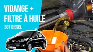 Vidange et changement du filtre à huile PEUGEOT 207 14 HDI 🛢 [upl. by Cordalia]