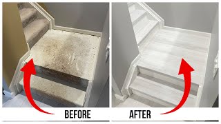 Lifeproof Vinyl Plank Flooring Stair Nose Install  DIY [upl. by Aibara]