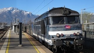 France SNCF Class BB 67300 diesel locos on passenger trains on the ChamberyGrenobleValence line [upl. by Hughmanick]