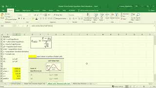 Excel Tutorial OneSample Hypothesis Test for Mean with Known Population Variance LeftTailed Test [upl. by Ecitnerp]