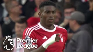 Taiwo Awoniyi heads Nottimgham Forest in front of Sheffield United  Premier League  NBC Sports [upl. by Vanderhoek874]