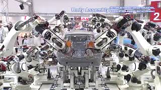 Ensamblaje de carrocerías automotrices y soldadura por puntos con robots Kawasaki [upl. by Anders543]