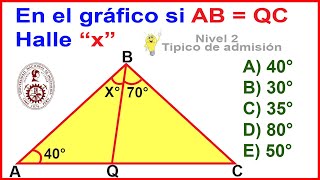 CONGRUENCIA DE TRIANGULOS NIVEL INTERMEDIO ADMISION UNI GEOMETRIA [upl. by Ecirtap]