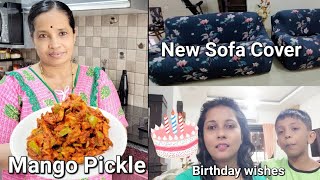 Aai Style Raw Mango Pickle Receipe  Birthday Wishes New Sofa Cover  konkani goanvlogger [upl. by Oballa]