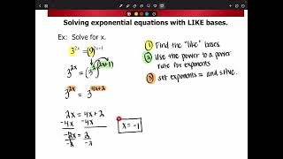 Alg2 E 1D Solving Exp Eqns by getting same base [upl. by Annohsed695]