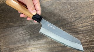 Yoshimi Kato Aogami Super Clad Kurouchi Bunka Knife with Black Cherry Octagonal Handle [upl. by Eiramnna129]