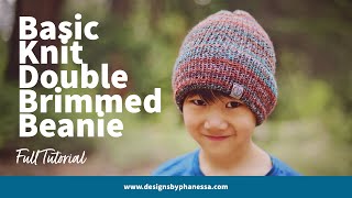 Knit Double Brimmed Beanie Pattern Tutorial [upl. by Cirilo]