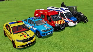 TRANSPORTING POLICE CARS FIRE DEPARTMENT AMBULANCE VEHICLES WITH MAN TRUCKS  Farming Simulator 22 [upl. by Brantley83]