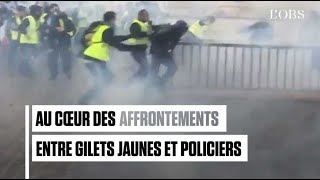 Au cœur des affrontements entre gilets jaunes et policiers sur la place de lEtoile [upl. by Einnalem44]