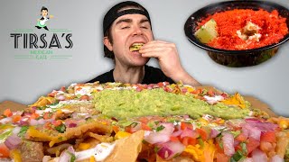 NACHOS MUKBANG GIANT Extra Cheese Hot Cheetos Esquites Guacamole  Tirsas [upl. by Yrotciv]