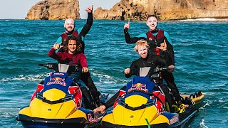 Pro Gymnasts try BIG WAVE SURFING w RedBull at Nazare [upl. by Notgnirrab]