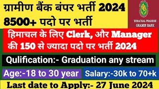 IBPS Gramin Bank 8500 job vacancy 2024 ll HP gramin Bank 150 job vacancy 2024 gk job ibps exam [upl. by Mich]