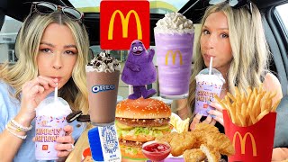 Trying McDonalds NEW Grimace Birthday Shake Meal Review  Unedited Mukbang 💜 [upl. by Mieka]