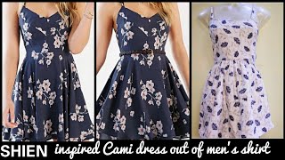 DIY  RecycleReuse Mens shirt Into Beautiful Cami Dress in 5 minutes [upl. by Aneen474]