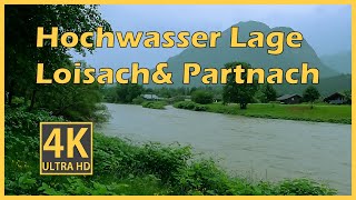 Hochwasser Lage GarmischPartenkirchen Kanker Partnach und Loisach [upl. by Rehprotsirhc]