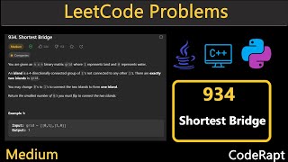 Shortest Bridge  Leetcode Q934  Python  C  Java  Leetcode Daily challenges [upl. by Hardwick]