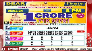 Dear Finch Monday Weekly Lottery 800 PM 05022024 Dear nagaland State Lotteries Live Draw Results [upl. by Yecaw645]