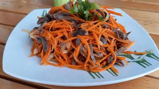 Салат из куриных сердечек с морковью покорейскиSalad of chicken hearts with carrots in Korean [upl. by Bopp]