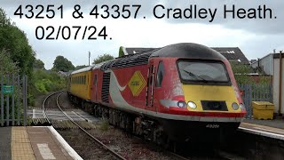 43251 amp 43357 with toots at Cradley Heath 020724 [upl. by Eniamret]