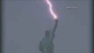 Statue of Liberty struck by lightning during thunderstorm [upl. by Elrem539]