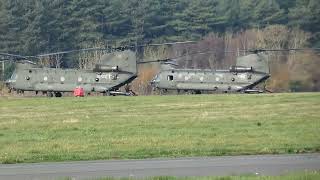 RAF Chinooks ZK555 and ZK562 at RAF Woodvale on 13112024 [upl. by Haliek]