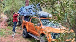 SOLO Car Tent Camping in the RAIN  Camping with Frog Bird and Water Sounds [upl. by Annirok]