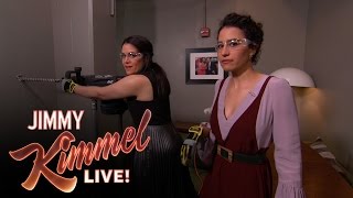 Abbi Jacobson amp Ilana Glazer Peek into Chris Hemsworths Dressing Room [upl. by Nagey]