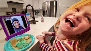 Adley Learns how to CALL ME Funny Family facetime and crazy travel routine kids make pancake art [upl. by Aniehs]