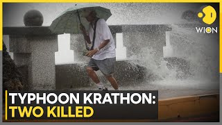 Two killed thousands evacuated as typhoon Krathon approaches Taiwan  World News  WION [upl. by Yadnus]