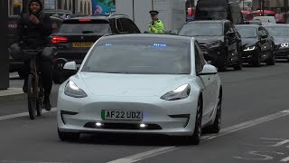 Driver Training Tesla 3X Marked BTP  Unmarked BTP Tesla driving through London [upl. by Enyledam]