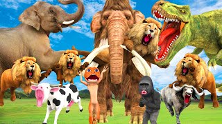 10 Giant Lion Vs 10 Woolly Mammoth Fight Dinosaur Chase Baby Elephant Cow Buffalo Saved by Elephant [upl. by Zeret]