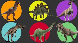 Jurassic world Stegosaurus vs TREX vs Allosaurus vs Parasaurolophus vs Carnotaurus vs Apatosaurus [upl. by Linder]