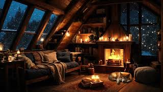 Gentle Snowstorm and Crackling Fireplace in a Cozy Wooden House  Winter Ambience [upl. by Placeeda]