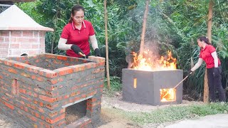 Woman building a brick and cement incinerator  Build a clean farm  Dien Tieu Van [upl. by Alon]