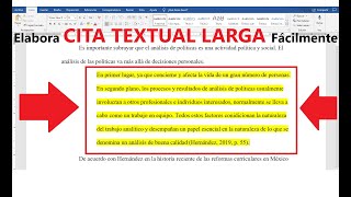 NORMAS APA HACER UNA CITA TEXTUAL 40 PALABRAS O MÁS EN WORD SÉPTIMA EDICIÓN 7ma PASO A PASO [upl. by Leandra]