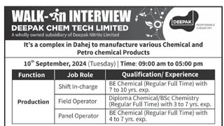 Deepak Nitrate NTPC Amneal Willowood Unichem Siemens  Jobs  Multiple Dept  Date  2024 [upl. by Enirehtak26]